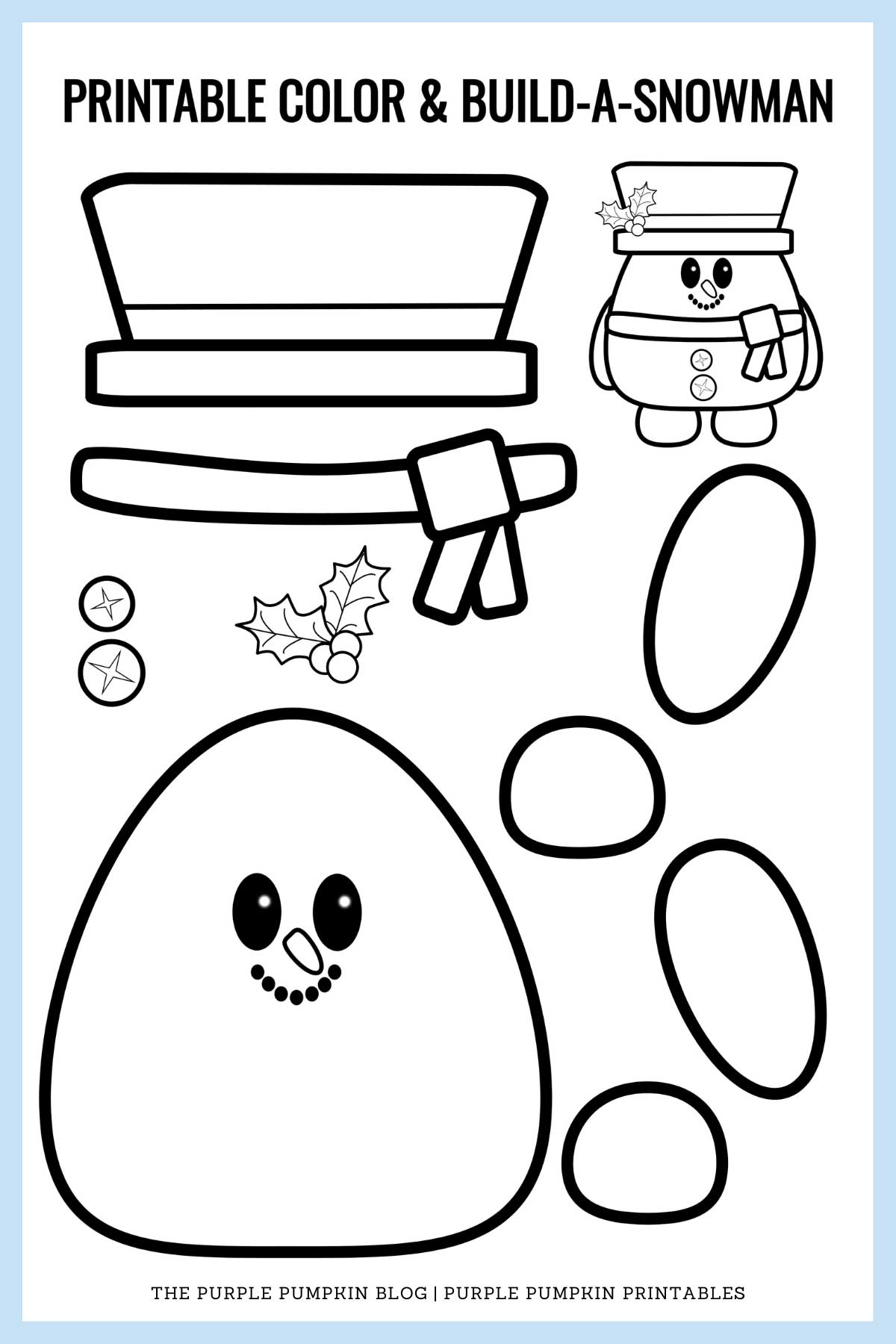 Printable color build a snowman