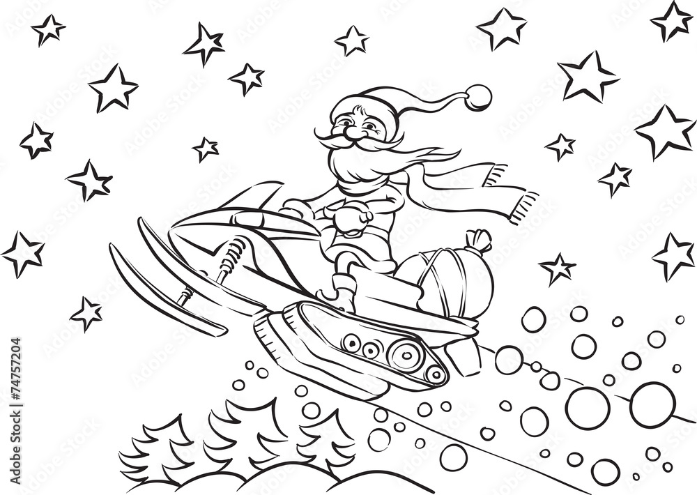 Coloring book santa claus riding on snowmobile vector