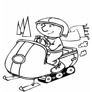 Man with scarf on snowmobile coloring sheet