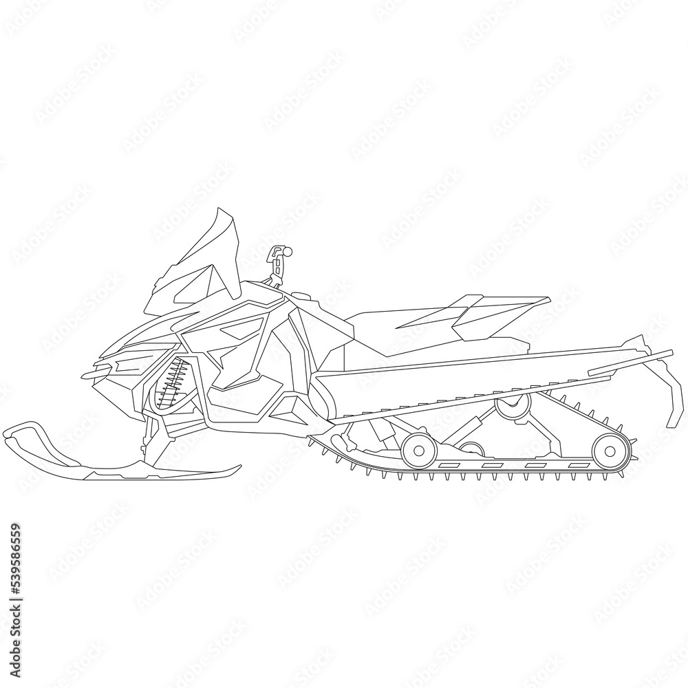 Student constructed racer snowmobile skimobile snow scooter snowmachine winter vehicle sketch drawing contour lines drawn illustration