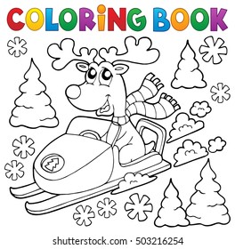 Coloring book reindeer snowmobile eps vector stock vector royalty free