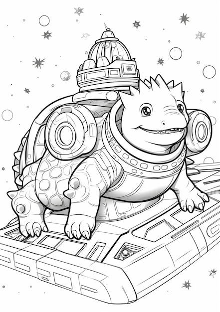 Premium ai image a coloring page of a cartoon character riding a snowmobile generative ai