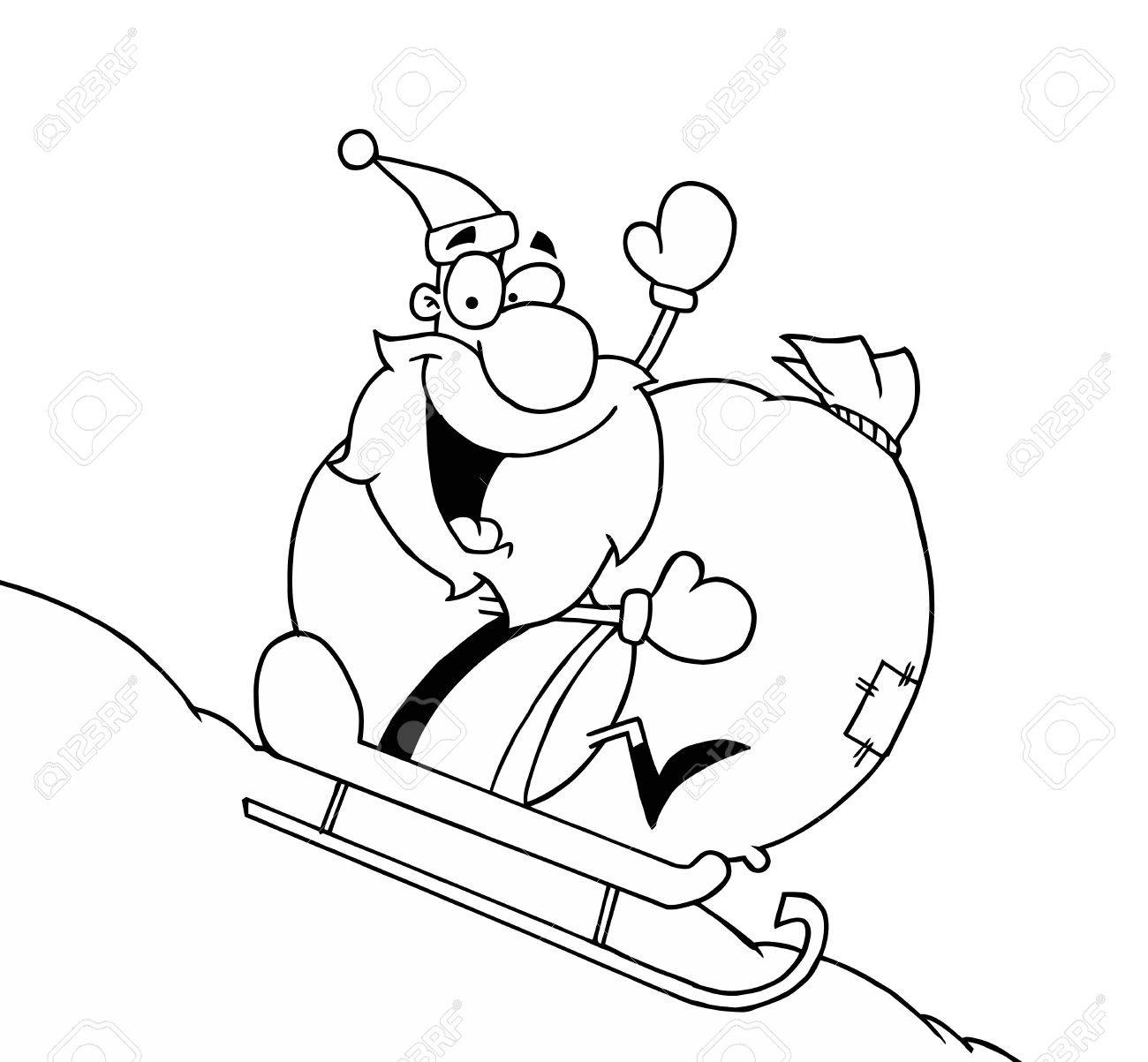 Black and white coloring page outline of santa sledding royalty free svg cliparts vectors and stock illustration image