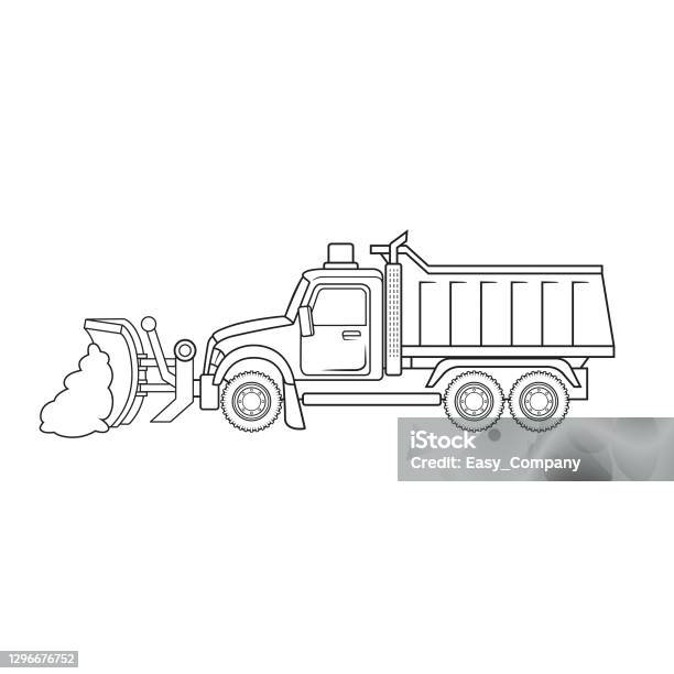 Snowplow snowplough motor grader snow removal truck equipment machine vehicle only black and white for coloring page children book stock illustration