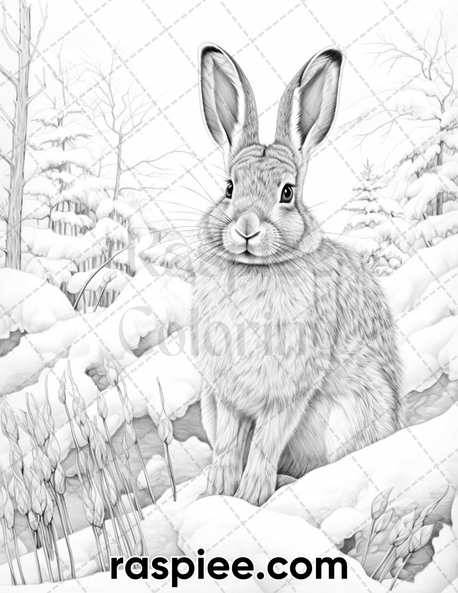 Winter wildlife grayscale coloring pages for adults printable pdf â coloring