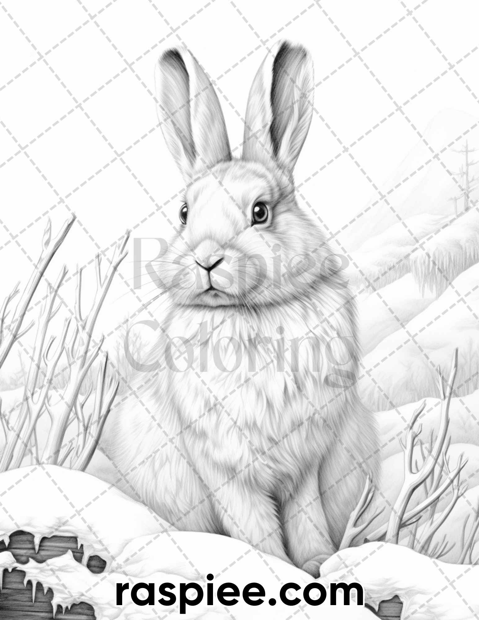 Winter wildlife grayscale coloring pages for adults printable pdf â coloring