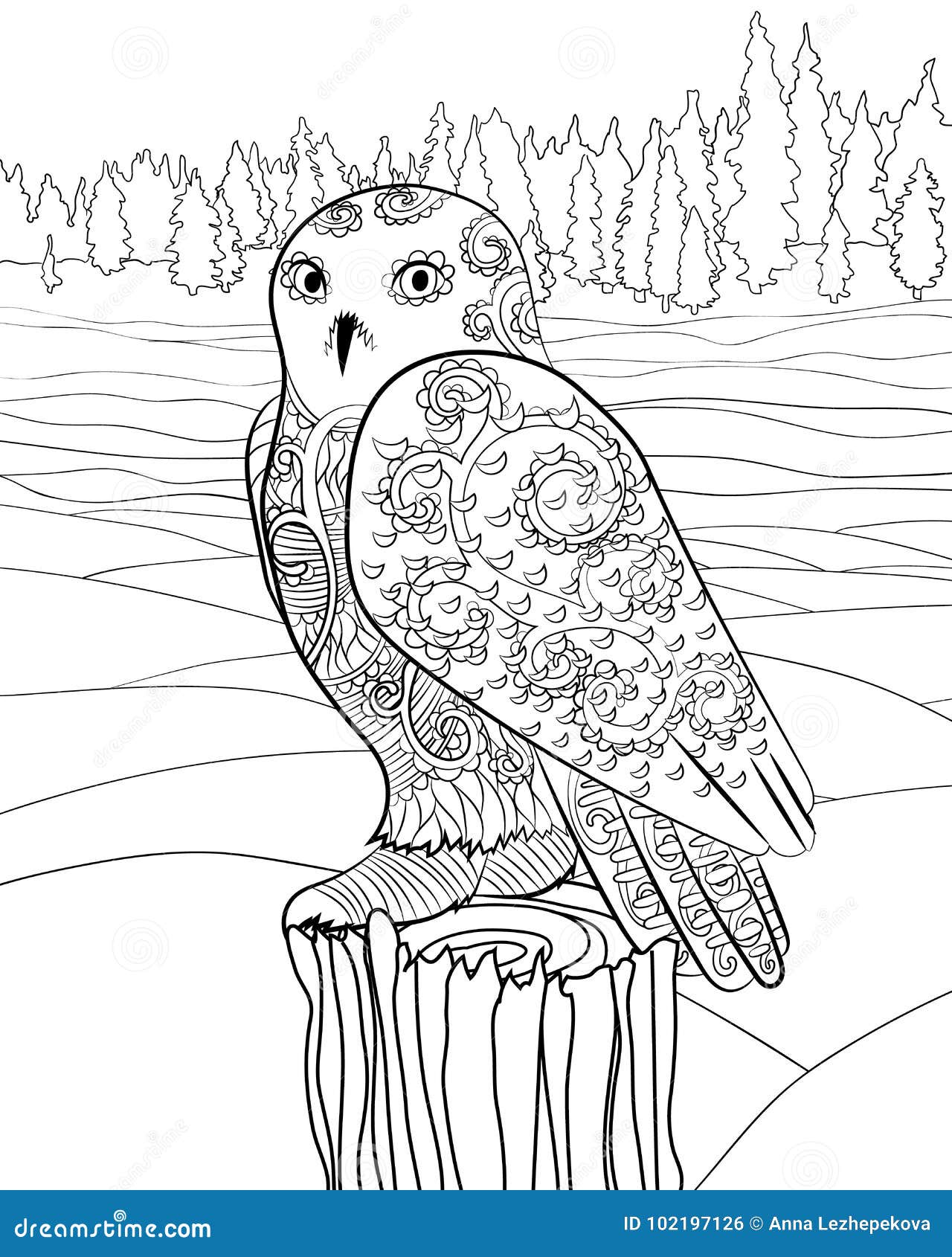 Snowy owl in the zentangle style stock vector