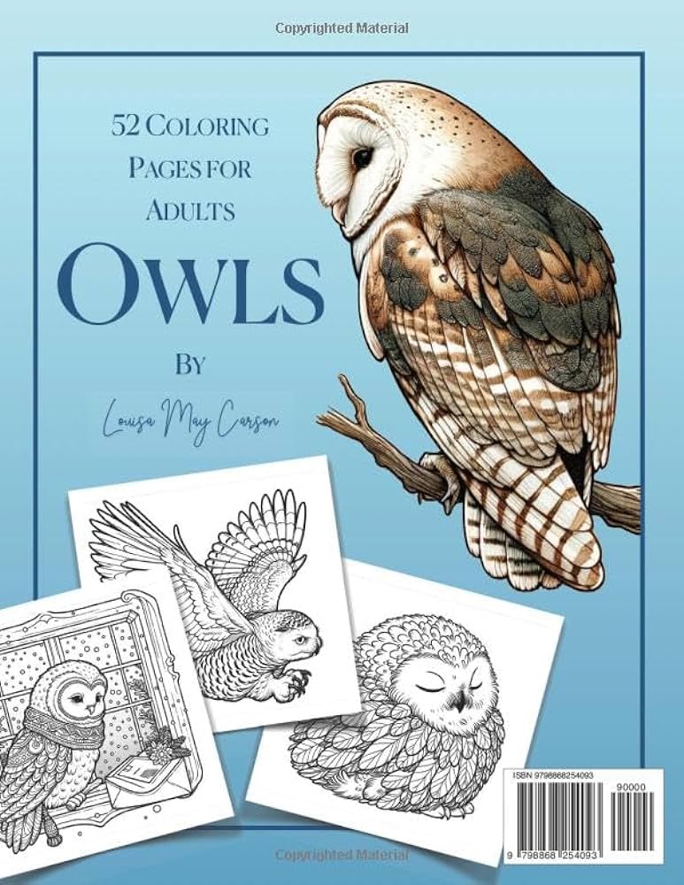 Owl coloring book for adults snowy owl great horned owl barn owls beautiful birds animal coloring pages carson louisa may books