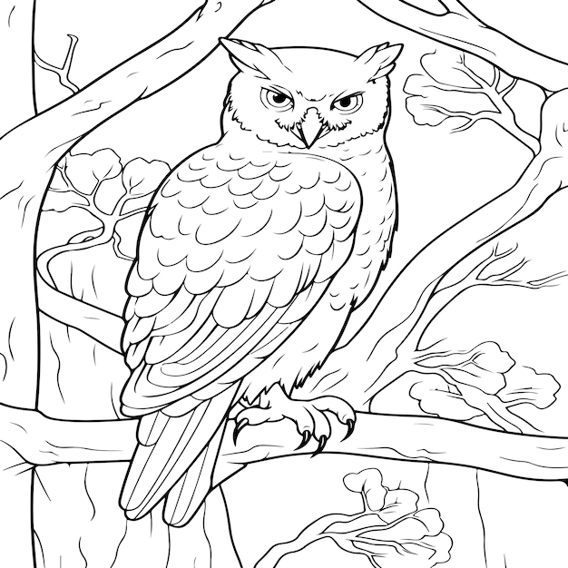 Premium vector a snowy owl coloring page