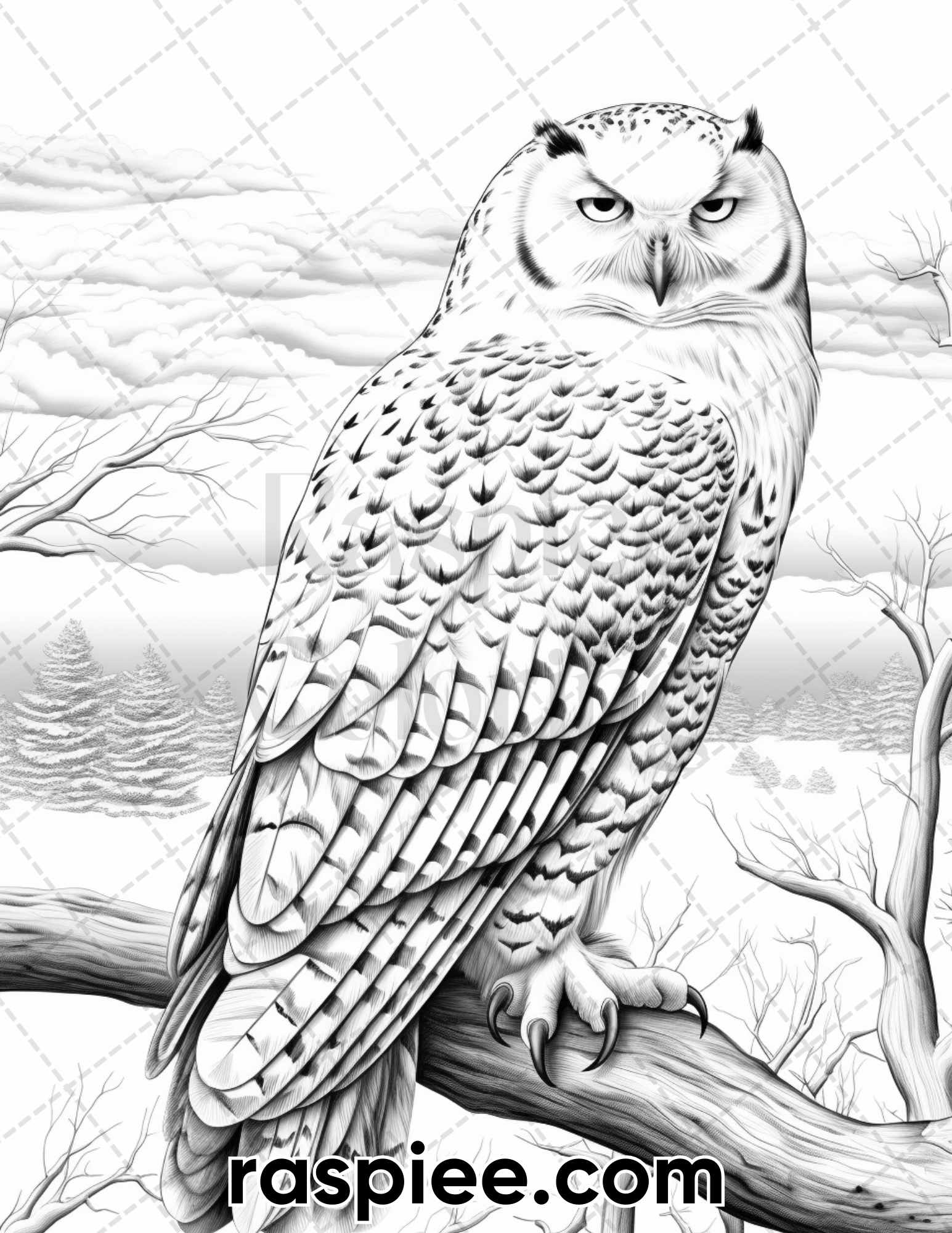 Winter wildlife grayscale coloring pages for adults printable pdf â coloring