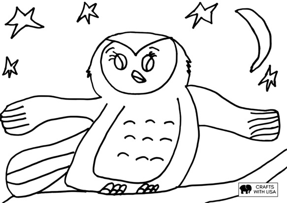 Owl big night time coloring page