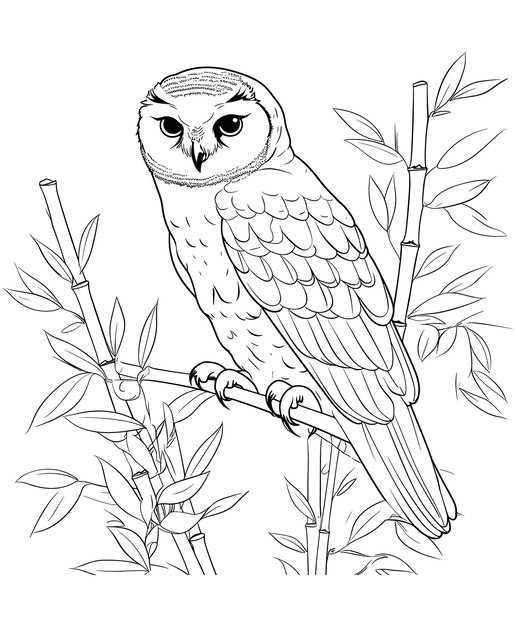 Premium vector snowy owl bamboo coloring page