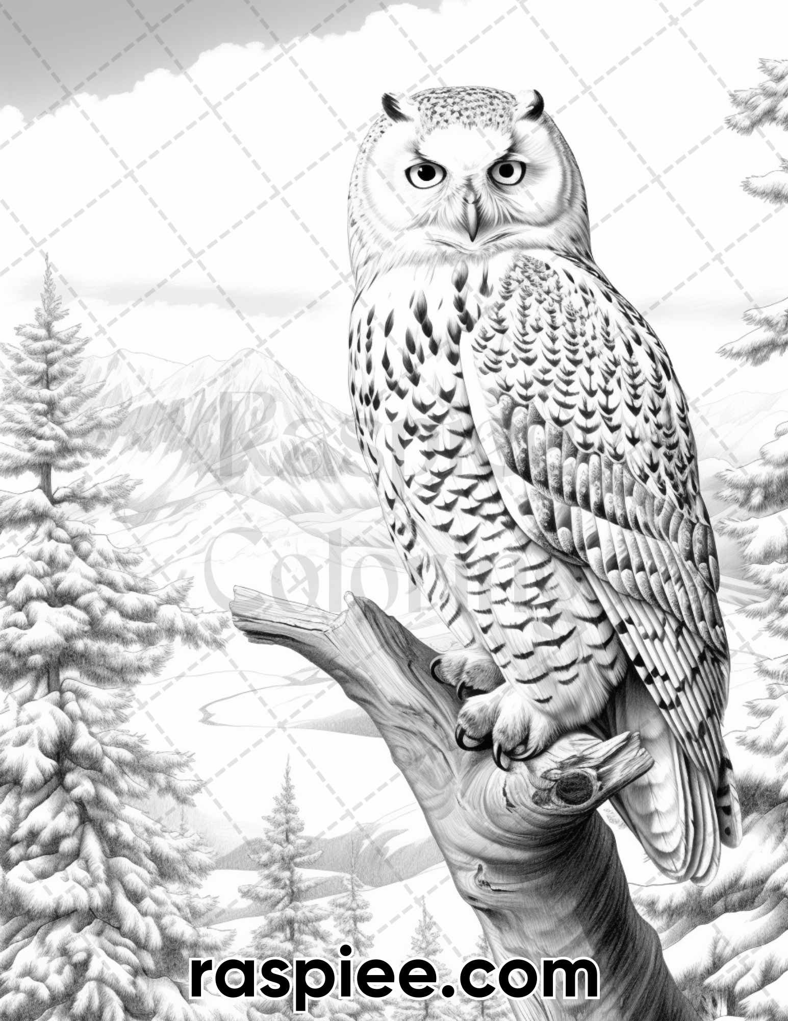 Winter wildlife grayscale coloring pages for adults printable pdf â coloring