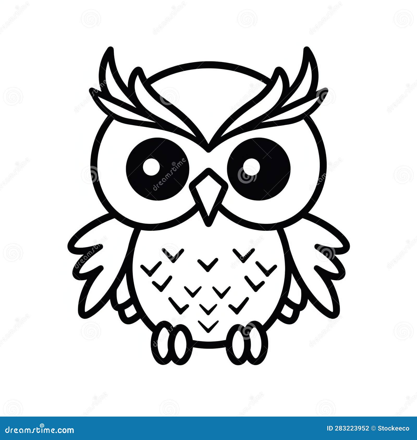 Simplistic owl coloring page for kids stock illustration