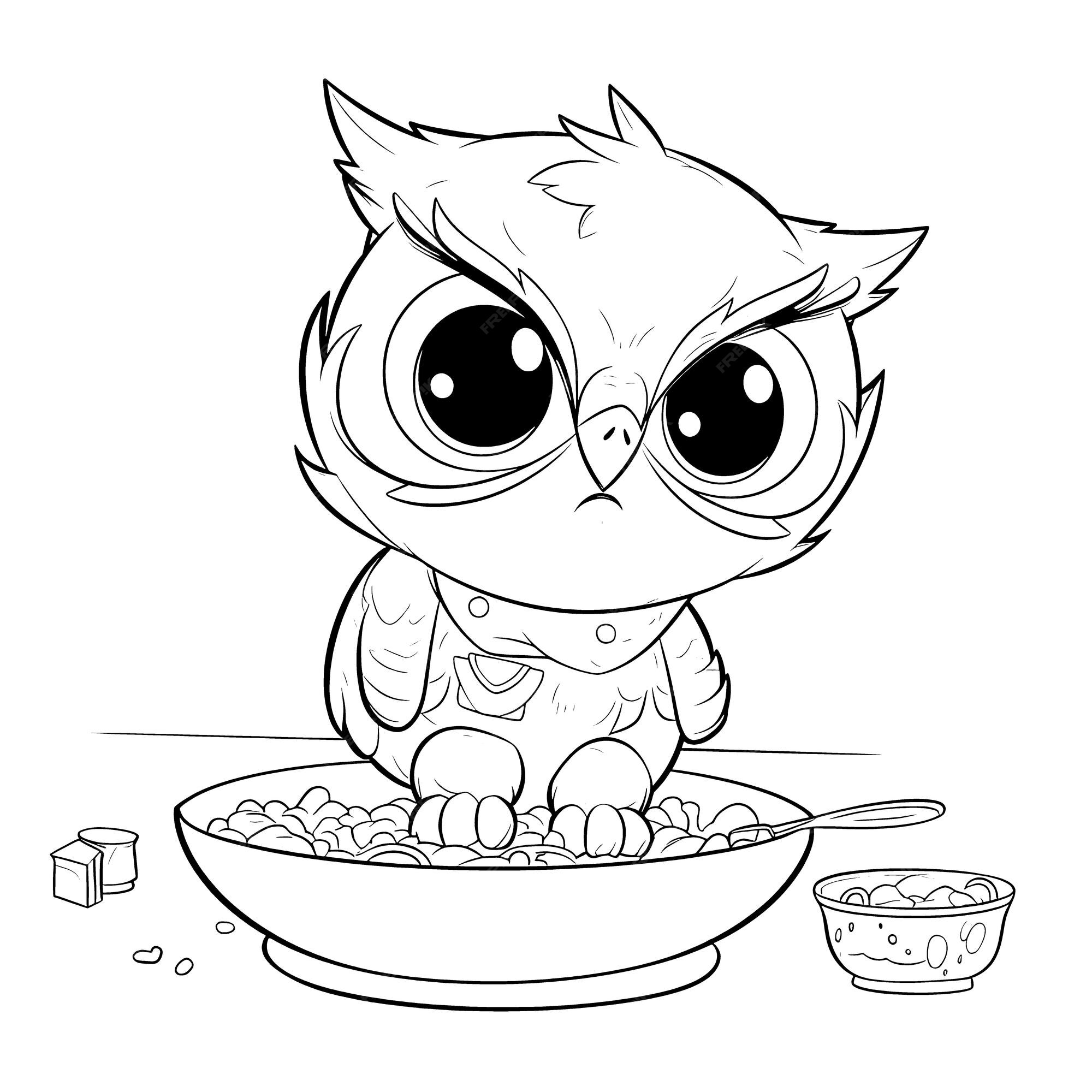 Premium vector owl black and white coloring pages for kids simple lines cartoon style happy cute funny animal in the world