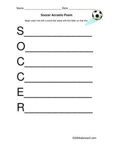 Soccer acrostic poem worksheet for nd