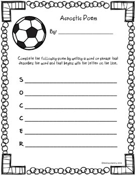 Acrostic soccer poem by melissa gentry tpt