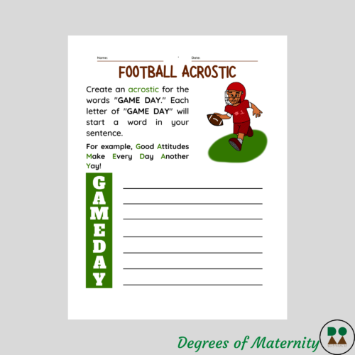 Football acrostic activity sheets writing incentive