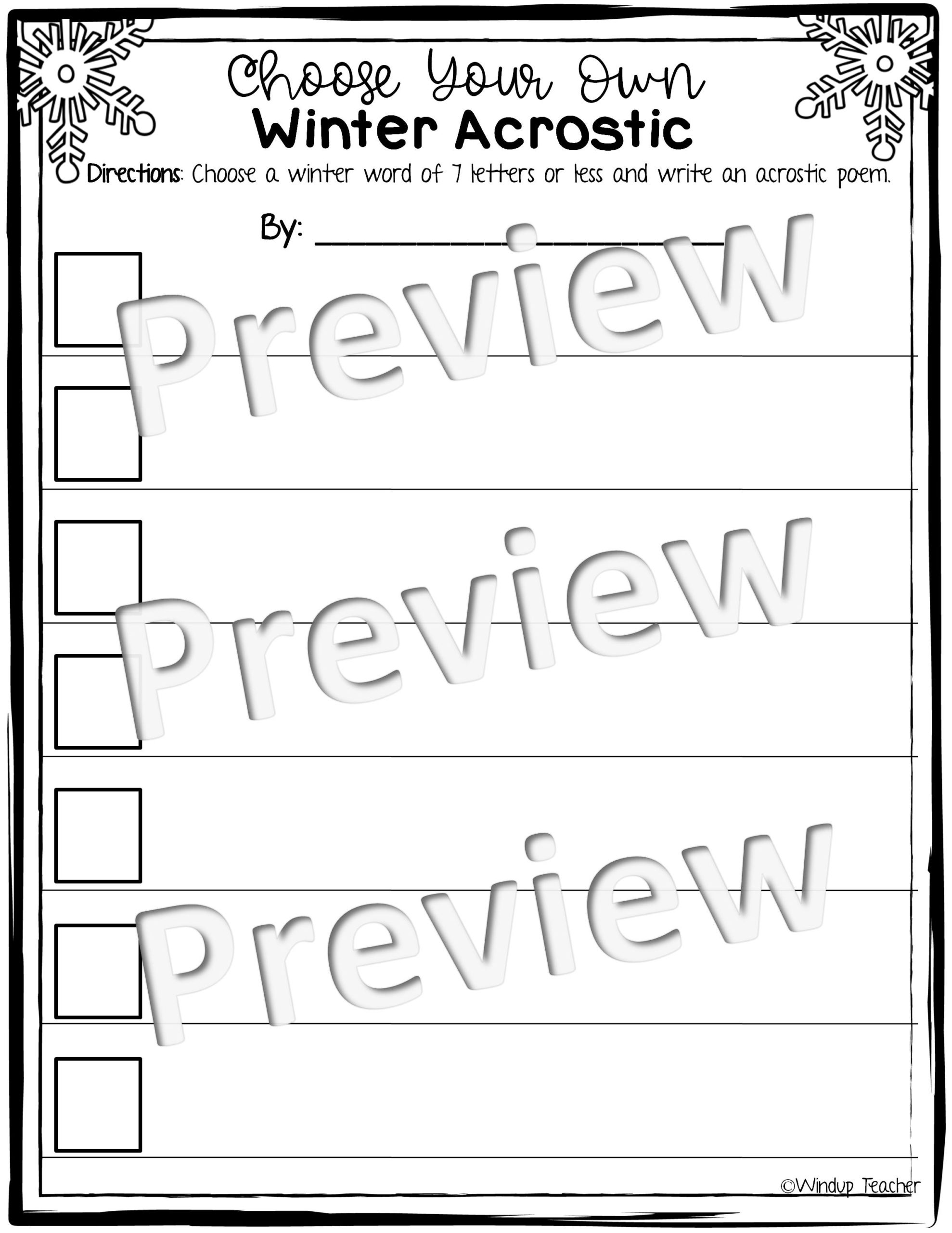 Winter poem writing activity sheets