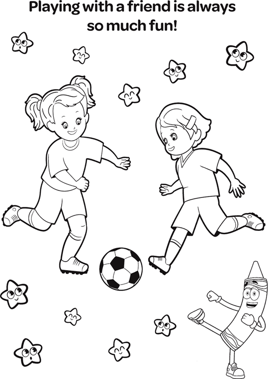 Girls playing soccer coloring page