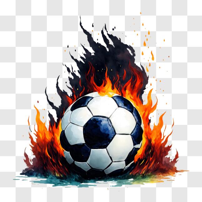 Download flaming soccer ball on fire png online