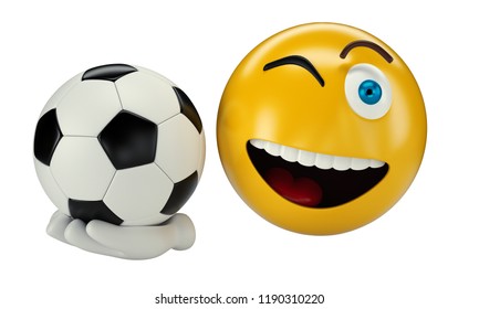 Yellow happy emoji soccer ball on stock illustration