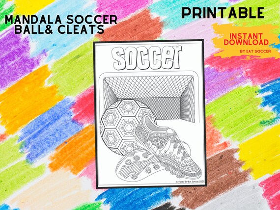 Mandala soccer ball cleats coloring page soccer party printable coloring sheet soccer party supplies soccer party decor soccer activity