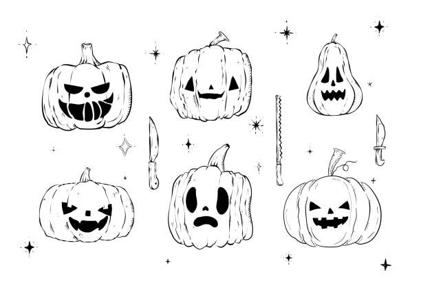 Pumpkin carving tools stock illustrations royalty