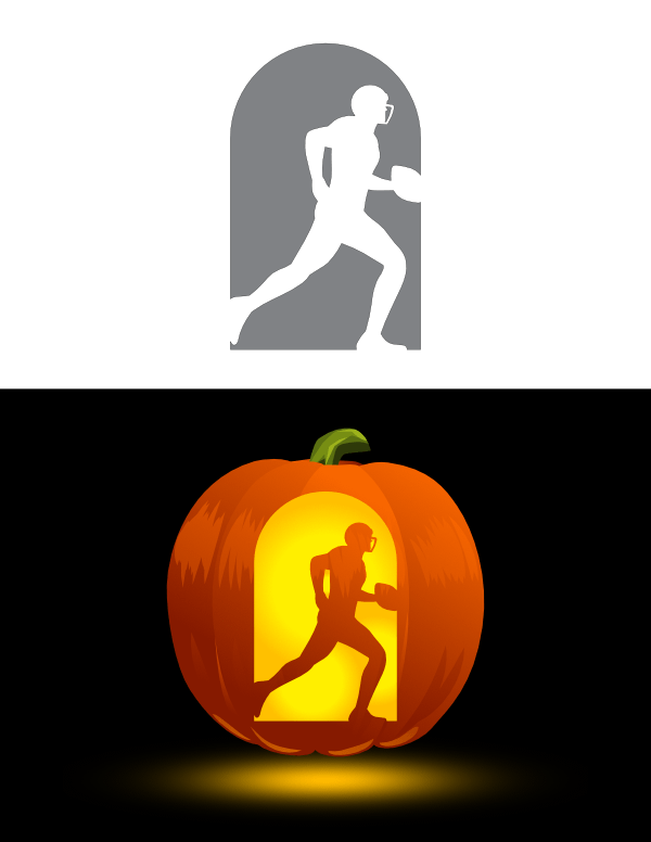 Printable running football player pumpkin stencil