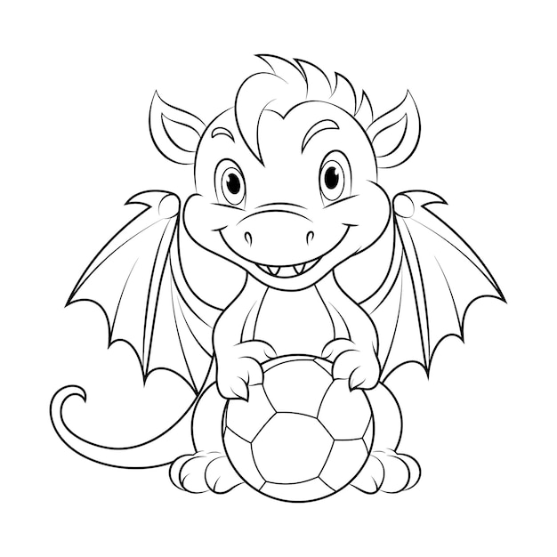 Premium vector coloring book for children dragon with a soccer ball vector illustration