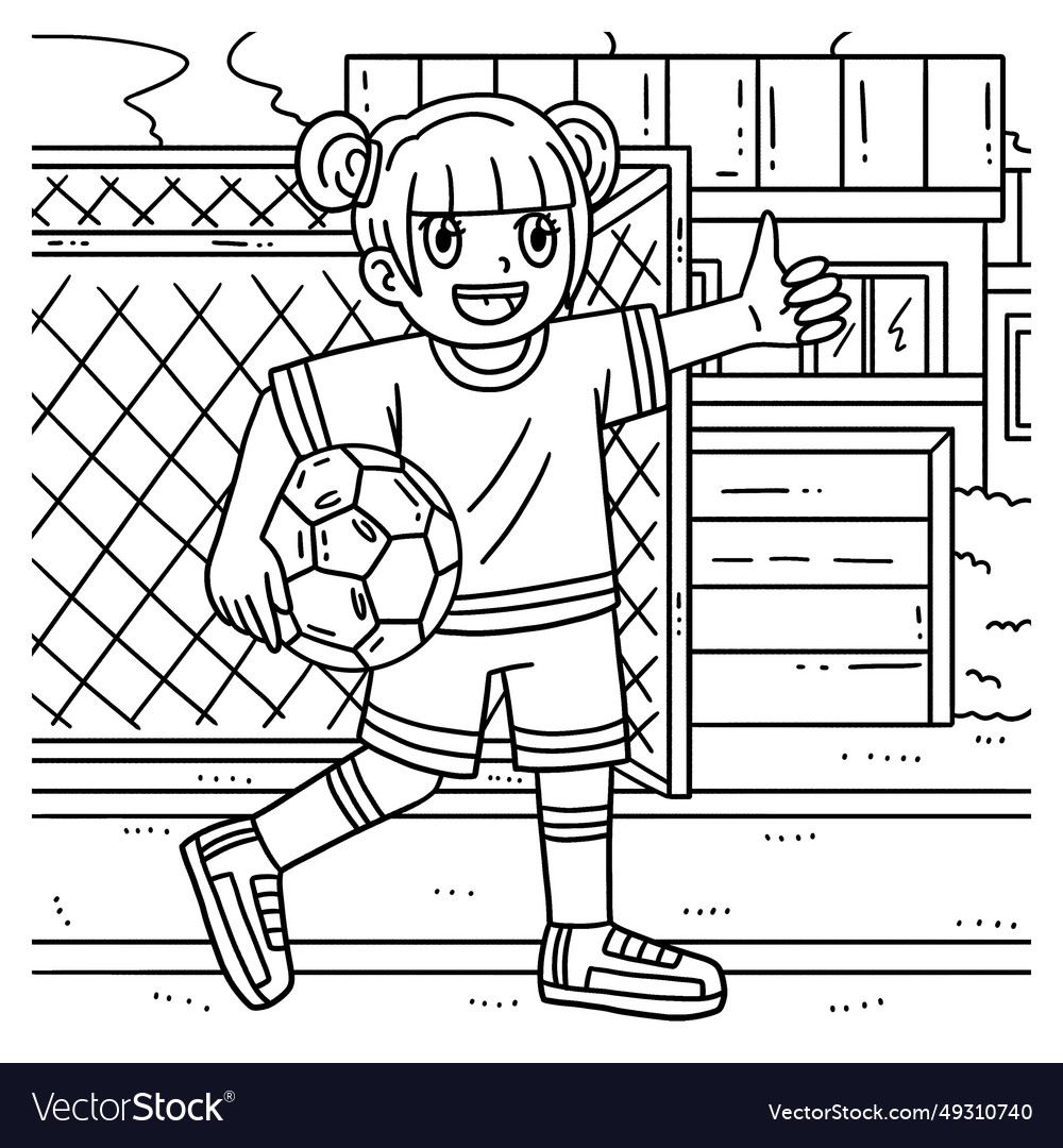 Girl holding soccer ball coloring page for kids vector image