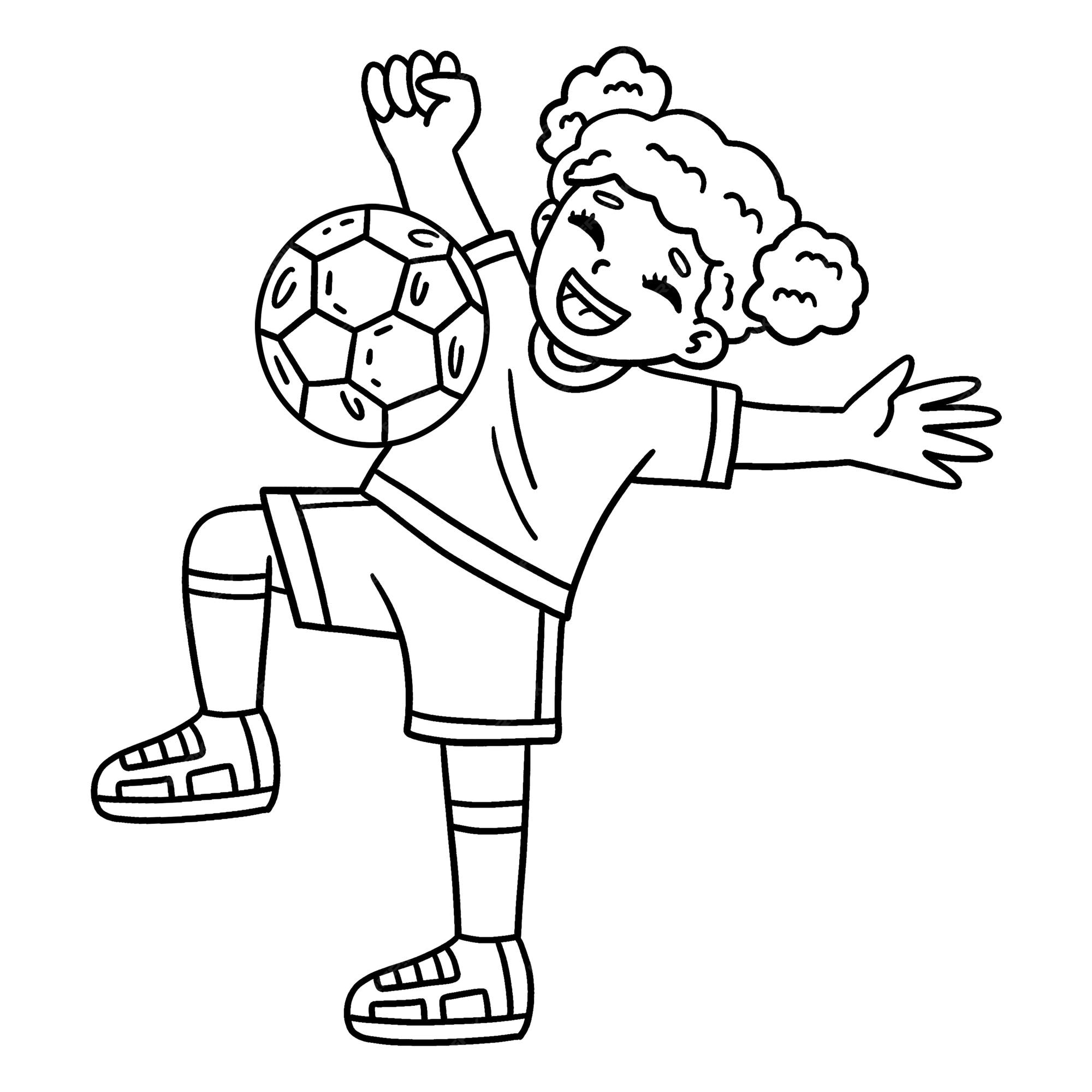 Premium vector a cute and funny coloring page of a girl bouncing soccer ball off chest provides hours of coloring fun for children to color this page is very easy suitable