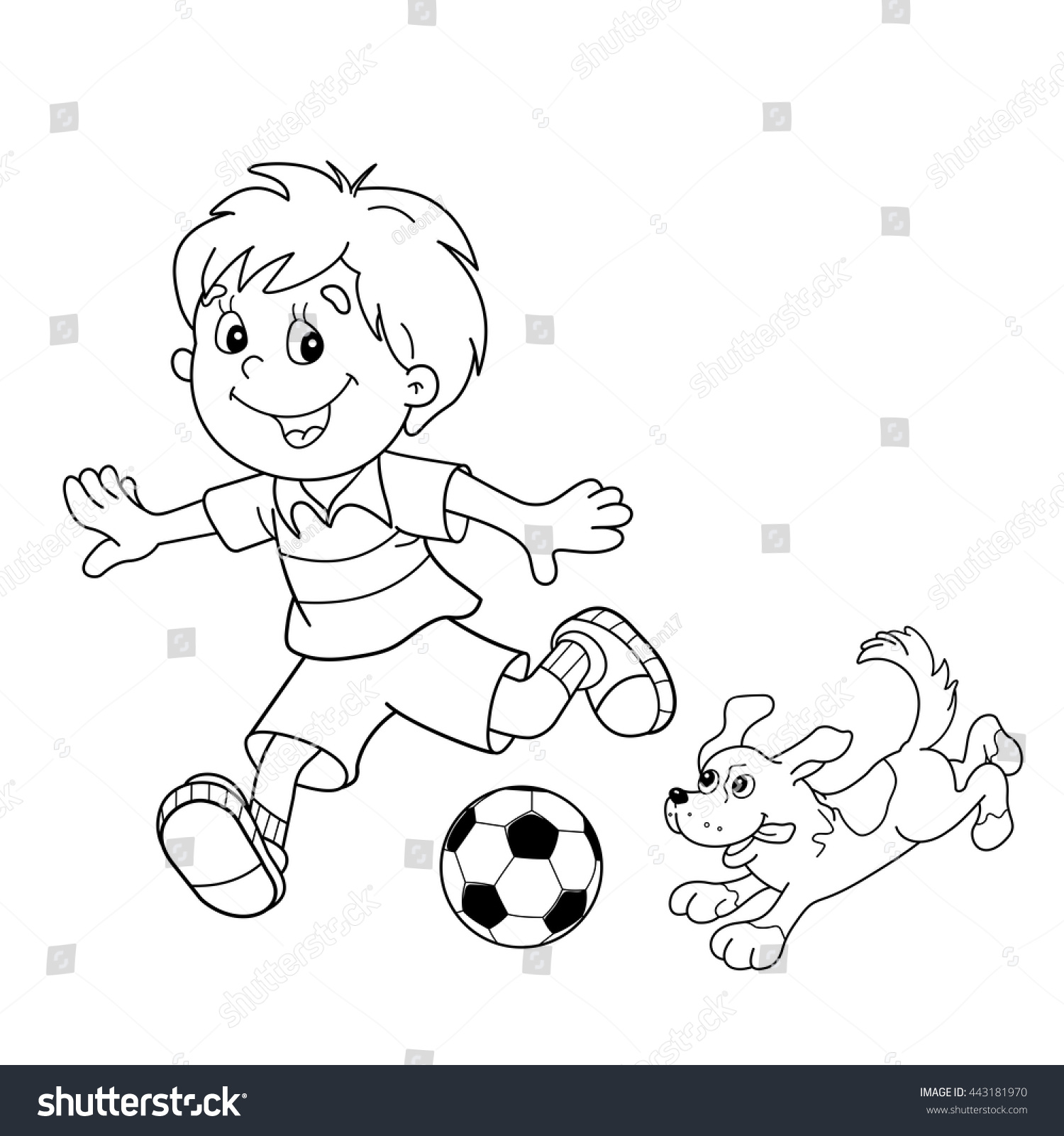 Coloring page outline cartoon boy soccer stock vector royalty free