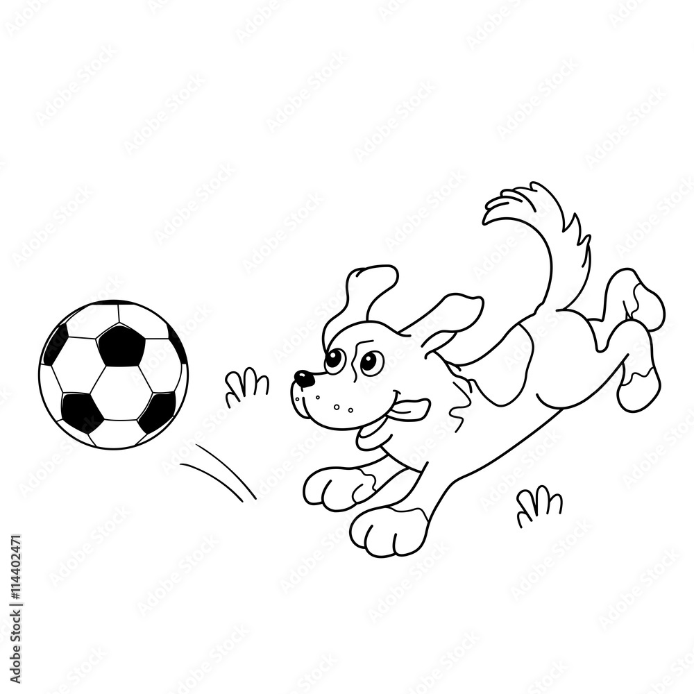 Coloring page outline of cartoon dog with soccer ball vector