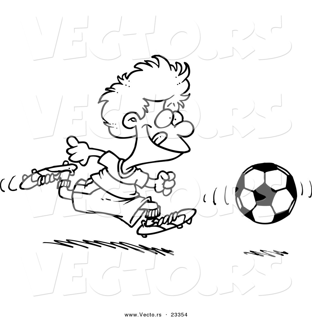 Cartoon r of cartoon boy running after a soccer ball