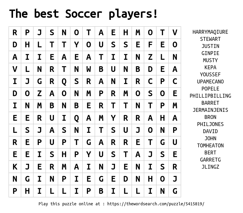 Download word search on the best soccer players