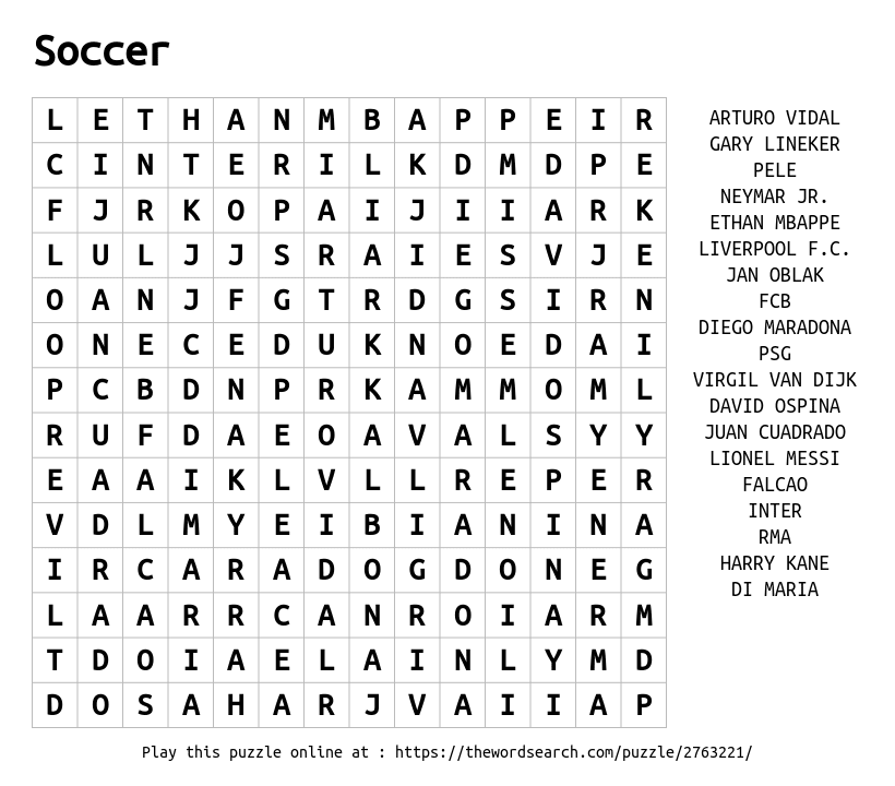 Soccer word search