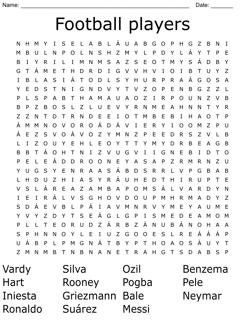 Football players word search