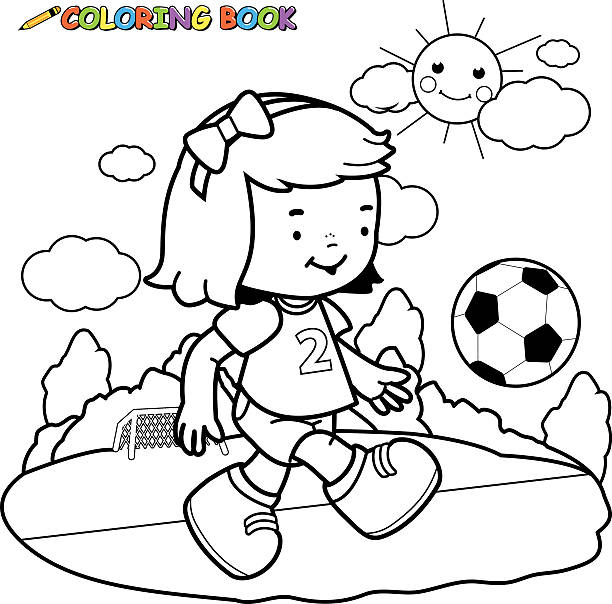 Girl soccer player coloring page stock illustration