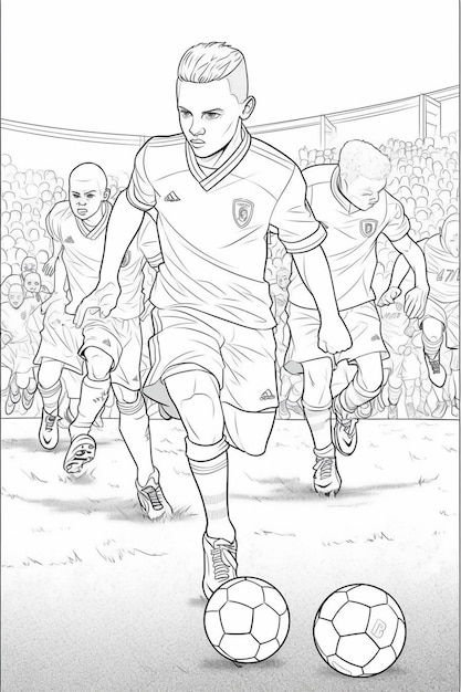 Premium ai image coloring pages for kids soccer players generative ai