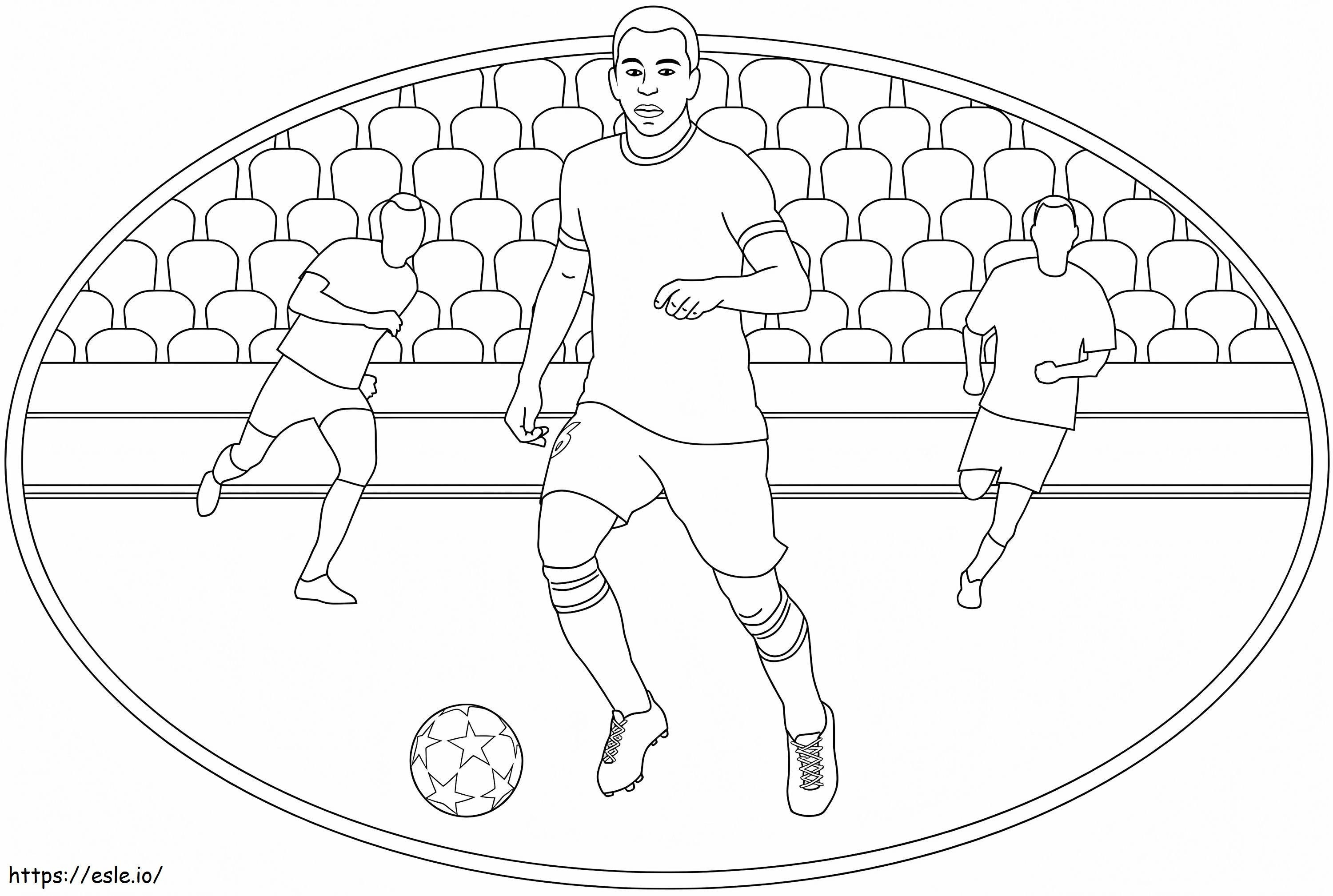 Three soccer players coloring page