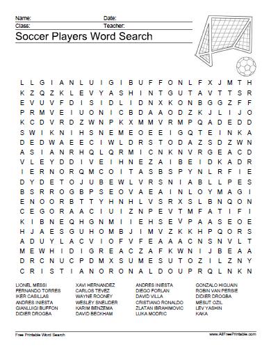 Soccer players word search puzzle â free printable