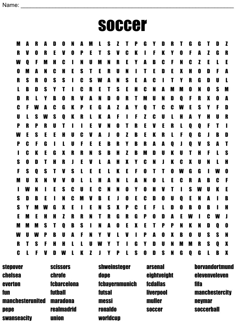 Soccer word search