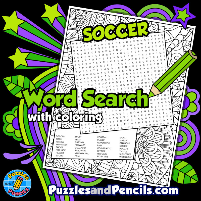 Soccer word search puzzle activity with coloring made by teachers