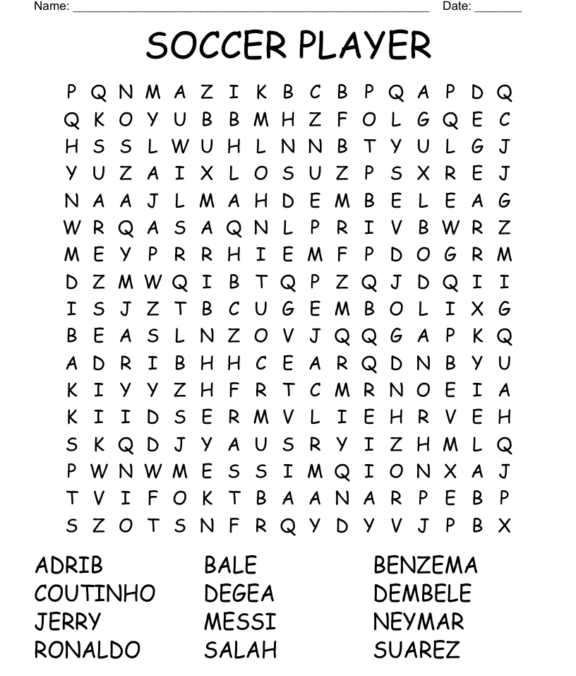 Soccer player word search