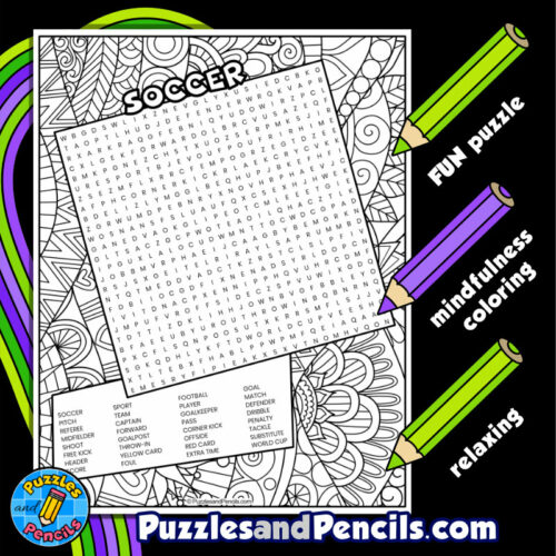 Soccer word search puzzle activity with coloring made by teachers