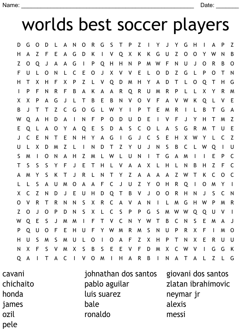 Soccer players word search