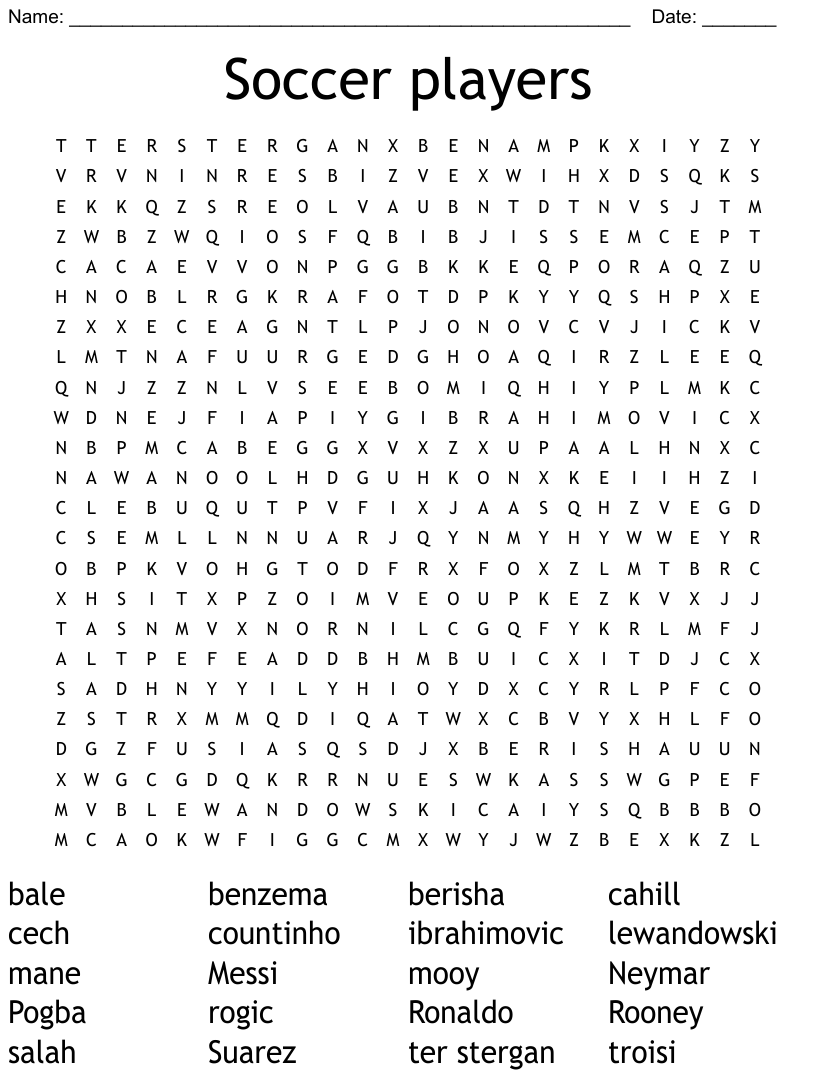 Soccer players word search