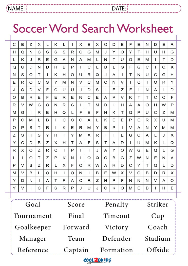 Printable soccer word search