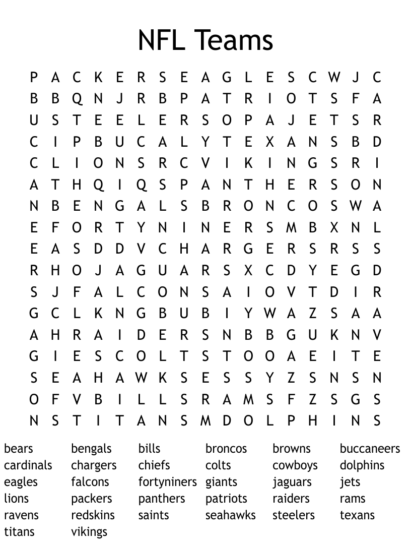 Nfl teams word search